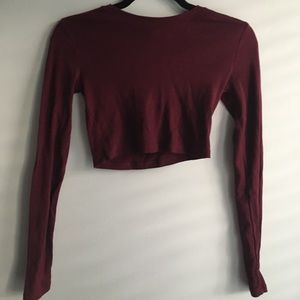 F21 Contemporary Burgundy Long Sleeve Crop Top
